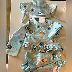 Posh peanut 6-12 month Fiona print swim suit and hat.